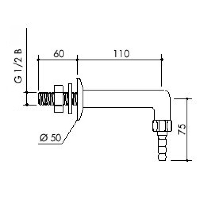 [41 -125225-SA-clinical] TOF 1000/141 - Laboratory wall fitting for water, curved 90°